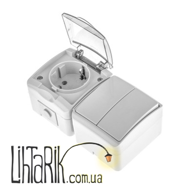 HB-2V+1RW выключатель 2-кл + розетка с заз. (Brille 42-258)