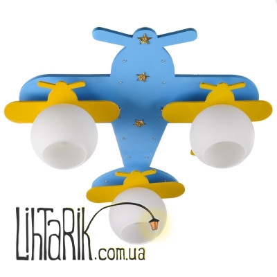 "KL-431C/3 E27 BL/YL светильник для детской ""Самолет""" (Brille 22-112)