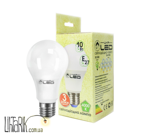 UkrLED Светодиодная лампа 10Вт, Е27(груша),4000К (173)