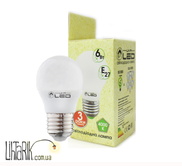 UkrLED Светодиодная лампа 6Вт, Е27(шарик),4000К (179)