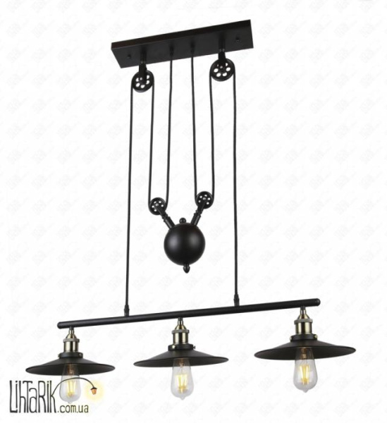 Лофт подвес на три плафогна с гирькой 748PC0014-3