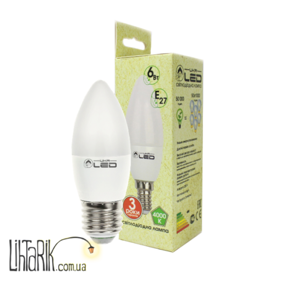UkrLED Светодиодная лампа 6Вт, Е27(свеча),4000К (184)