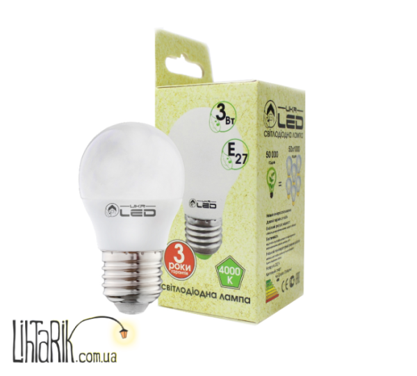 UkrLED Светодиодная лампа 3Вт, Е27(шарик),4000К (178)